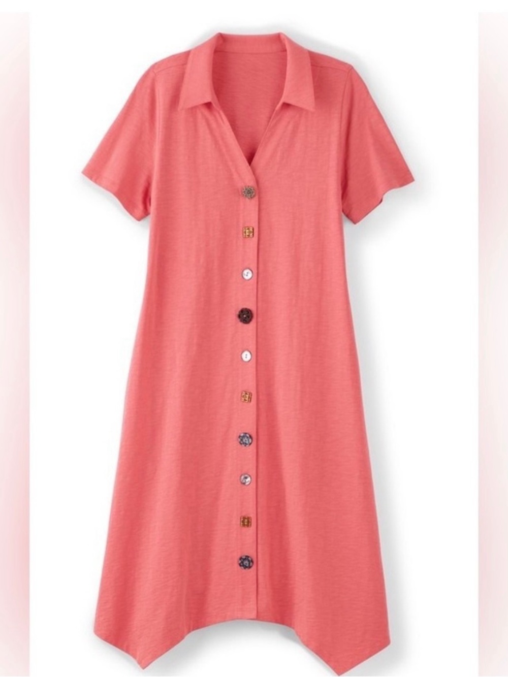 Soft Surroundings Coral Button-Front Midi Dress - Picture 7 of 9